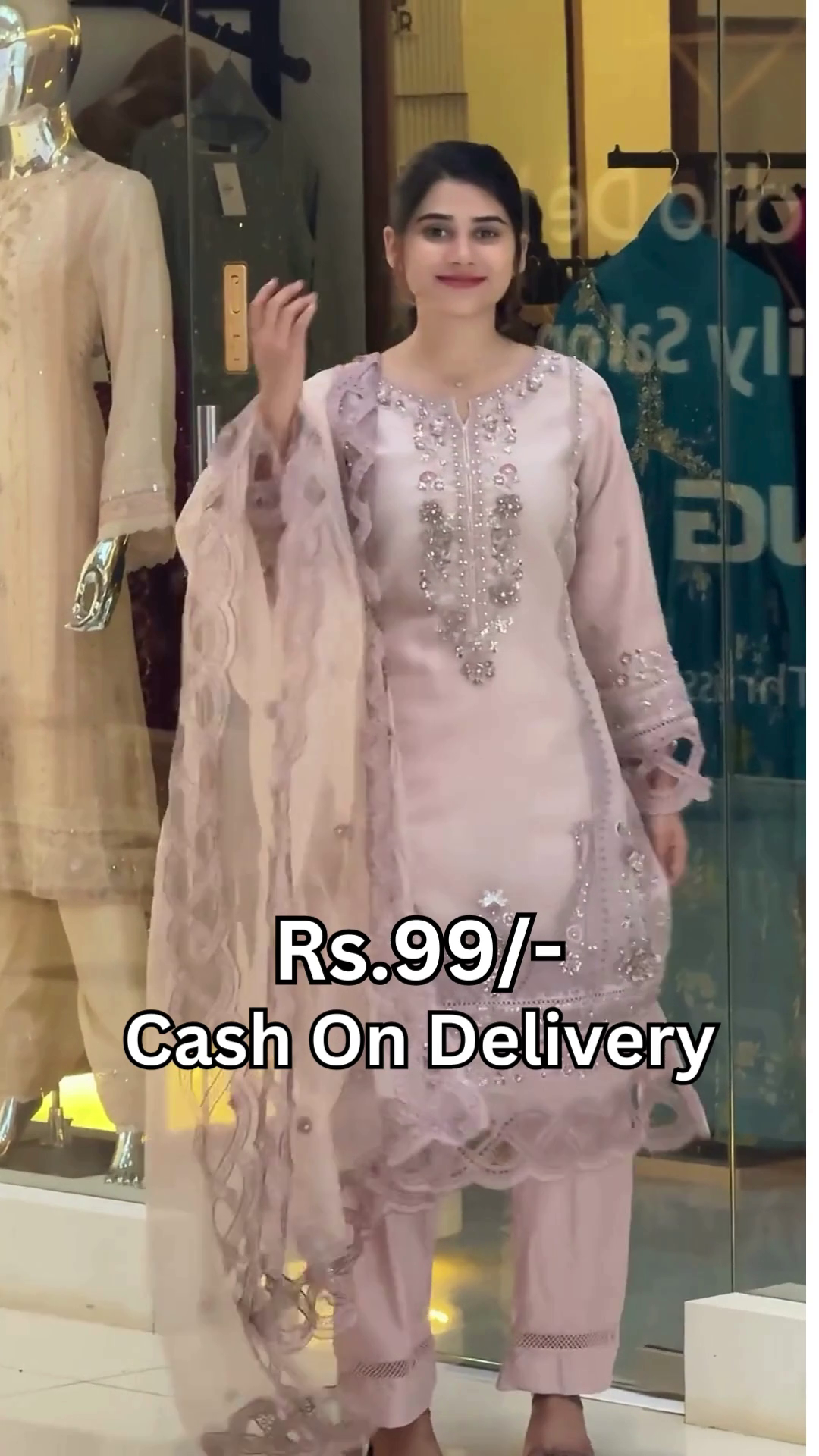 Celestial Pearl Grey Embroidered Organza Suit Set