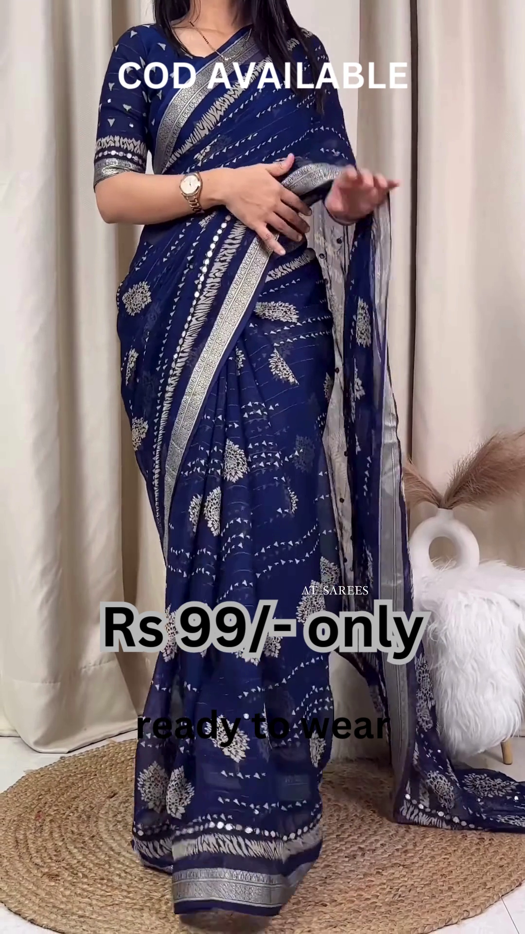 Midnight Blue Georgette Saree with Silver Zari Artistry