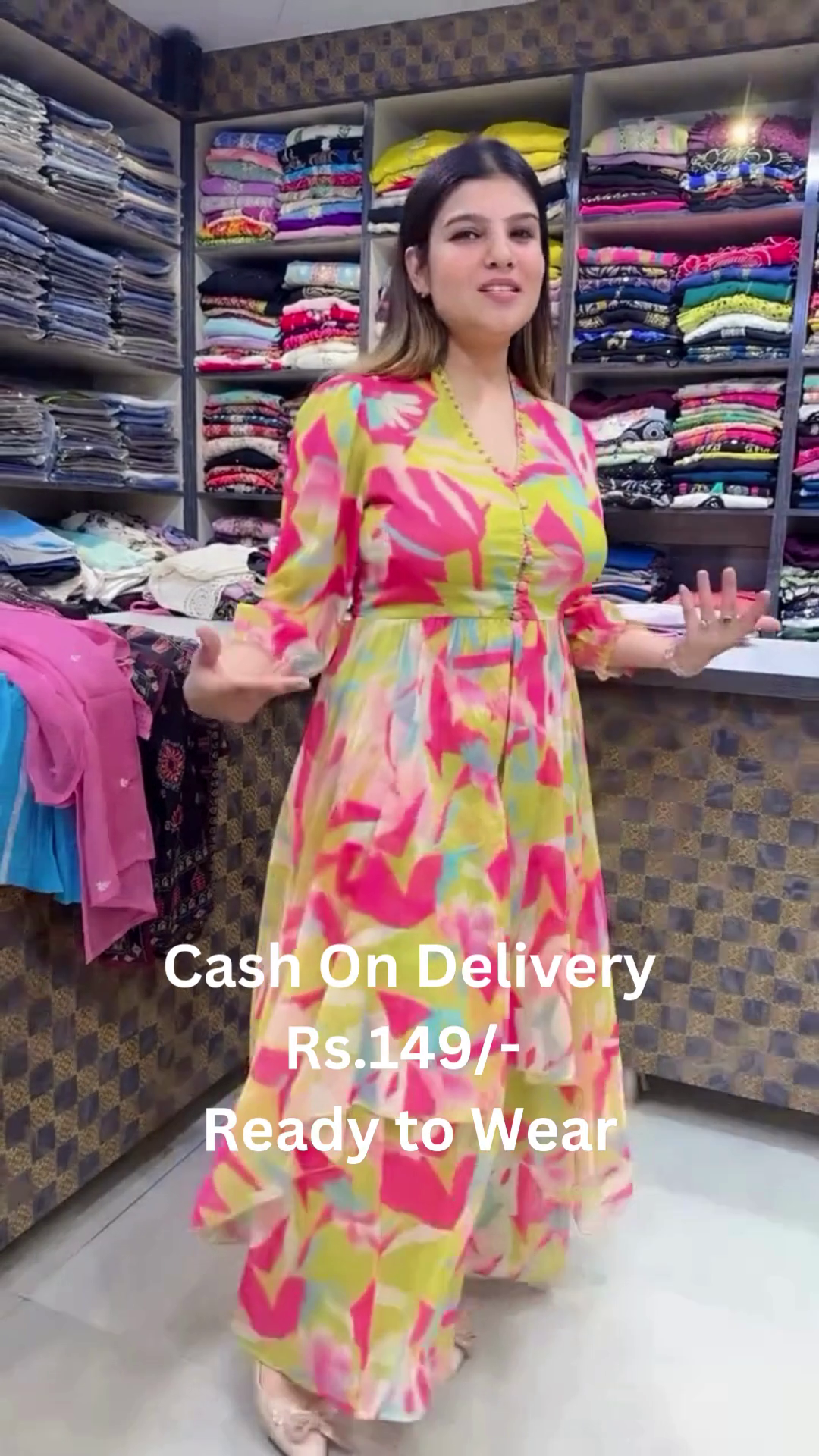 Abstract Floral High-Low Anarkali Gown