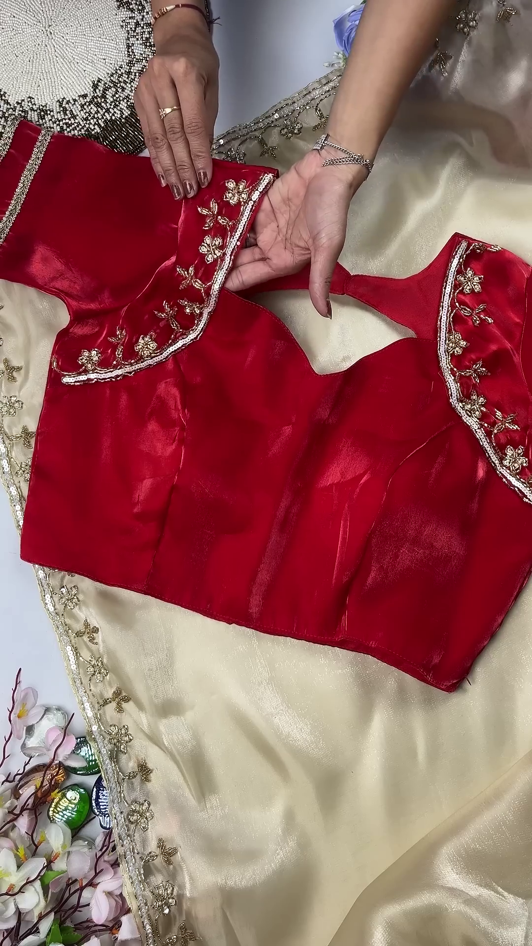 Crimson Red Floral Embroidered Designer Blouse