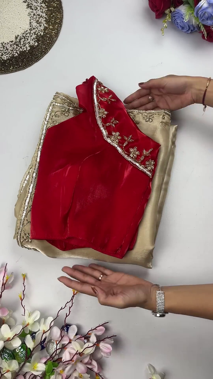 Crimson Red Floral Embroidered Designer Blouse