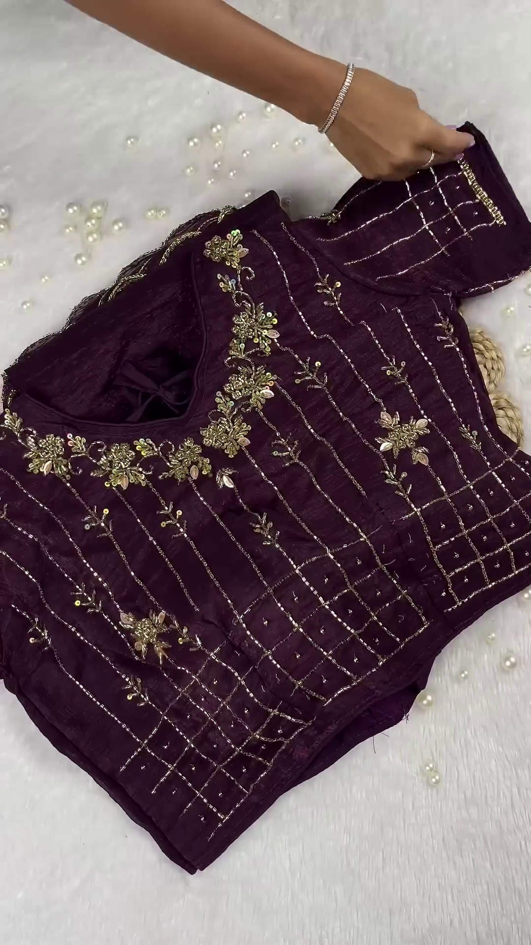 Deep Plum Wine Crinkle Georgette Saree with Delicate Scalloped Zari Border