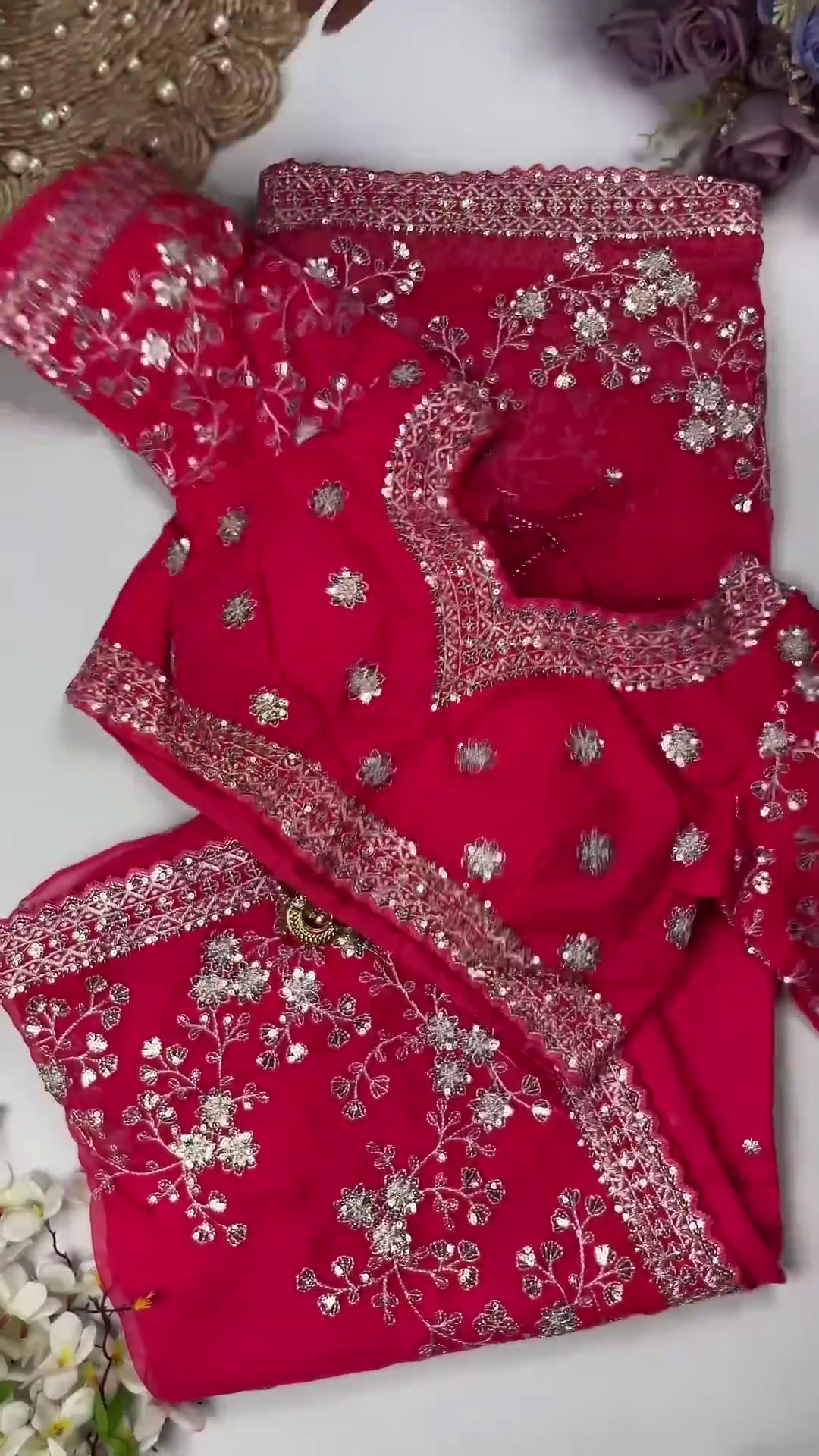 Floral Symphony Georgette Saree & Embroidered Blouse Collection