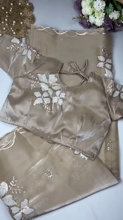 Floral Sequin Organza Saree & Blouse Collection in Five Radiant Shades