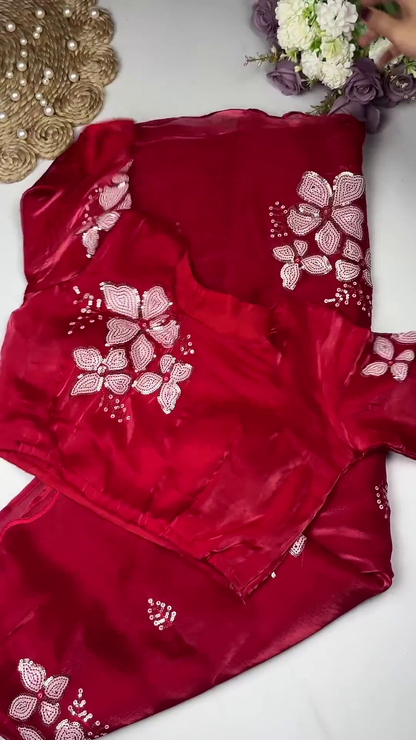 Floral Sequin Organza Saree & Blouse Collection in Five Radiant Shades