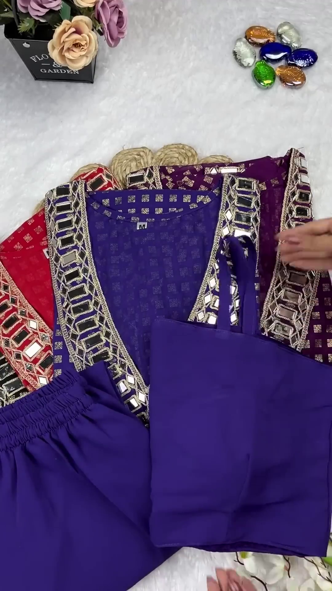 Jewel-Toned Silk Kurti Collection with Mosaic Mirror Necklines