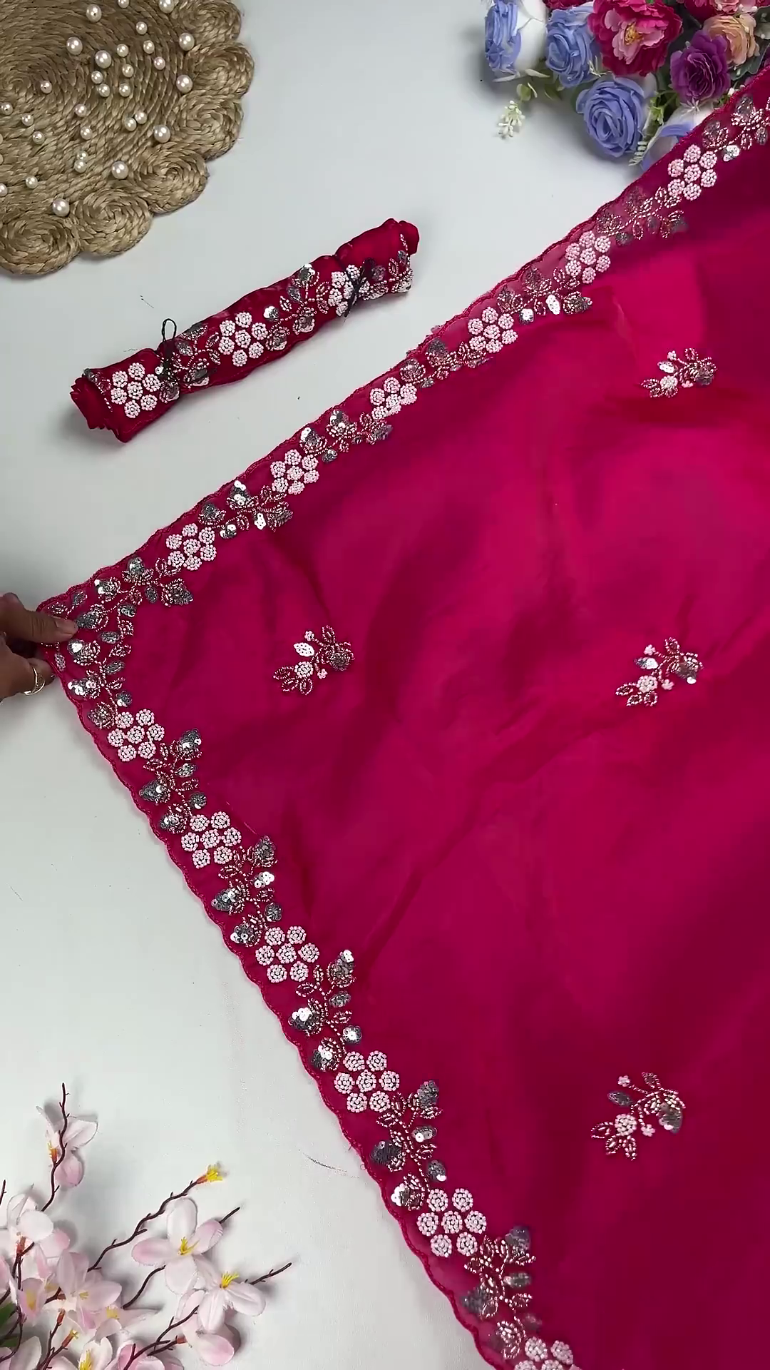 Shimmer Organza Saree Collection with Floral Sequin Borders