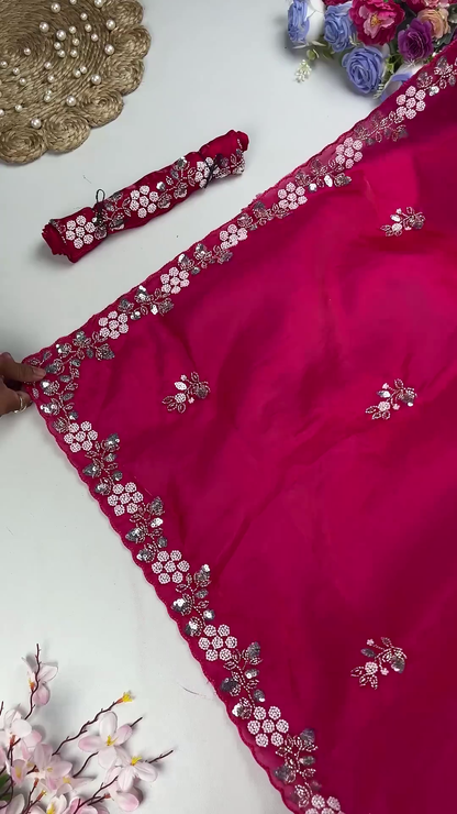 Shimmer Organza Saree Collection with Floral Sequin Borders