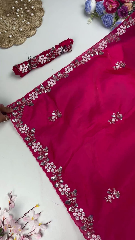 Shimmer Organza Saree Collection with Floral Sequin Borders