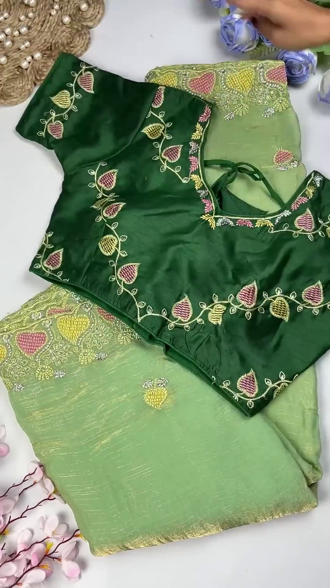 Leaf-Vine Silk Blouse and Shimmer Georgette Saree Collection