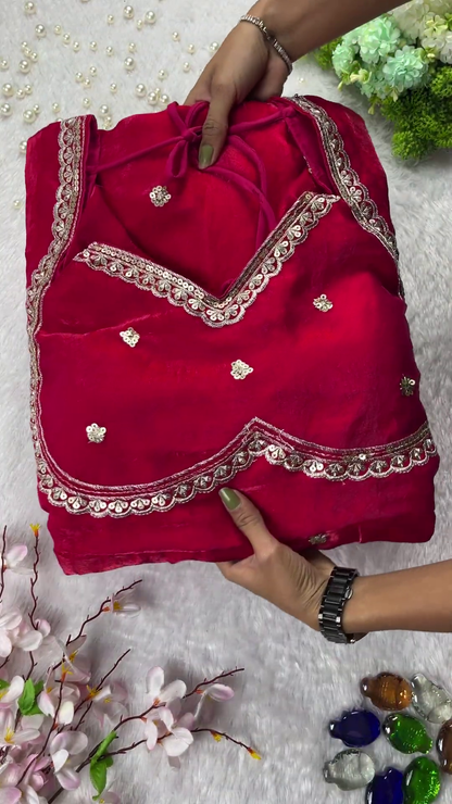 Ruby Red Silver Border Designer Blouse