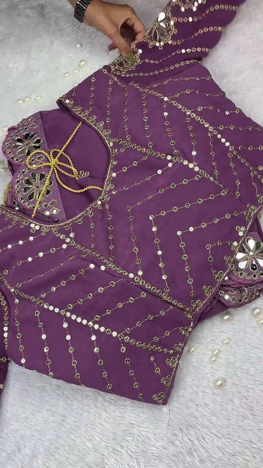Plum Purple Georgette Anarkali with Diagonal Sequin and Mirror Work