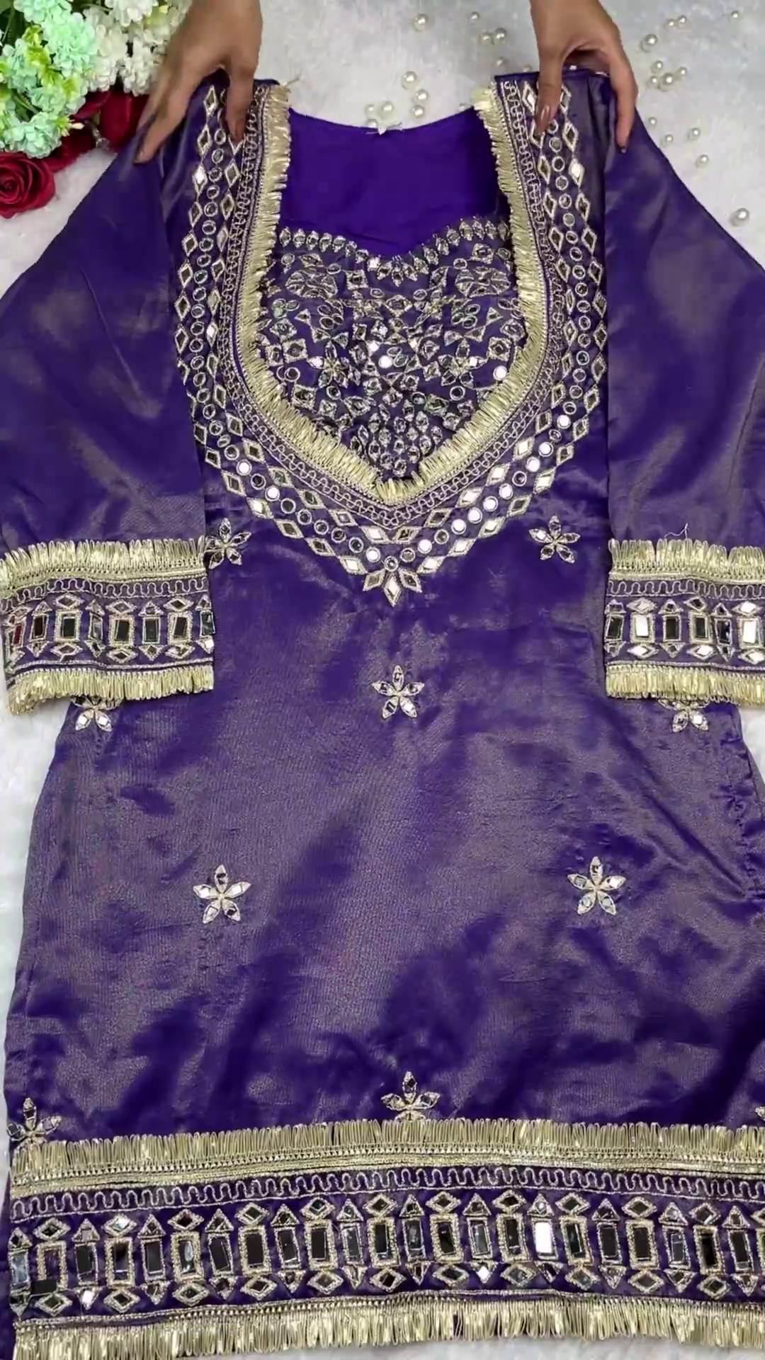 Radiant Rani Pink Silk Kurti with Geometric Mirror Work and Gota Fringe