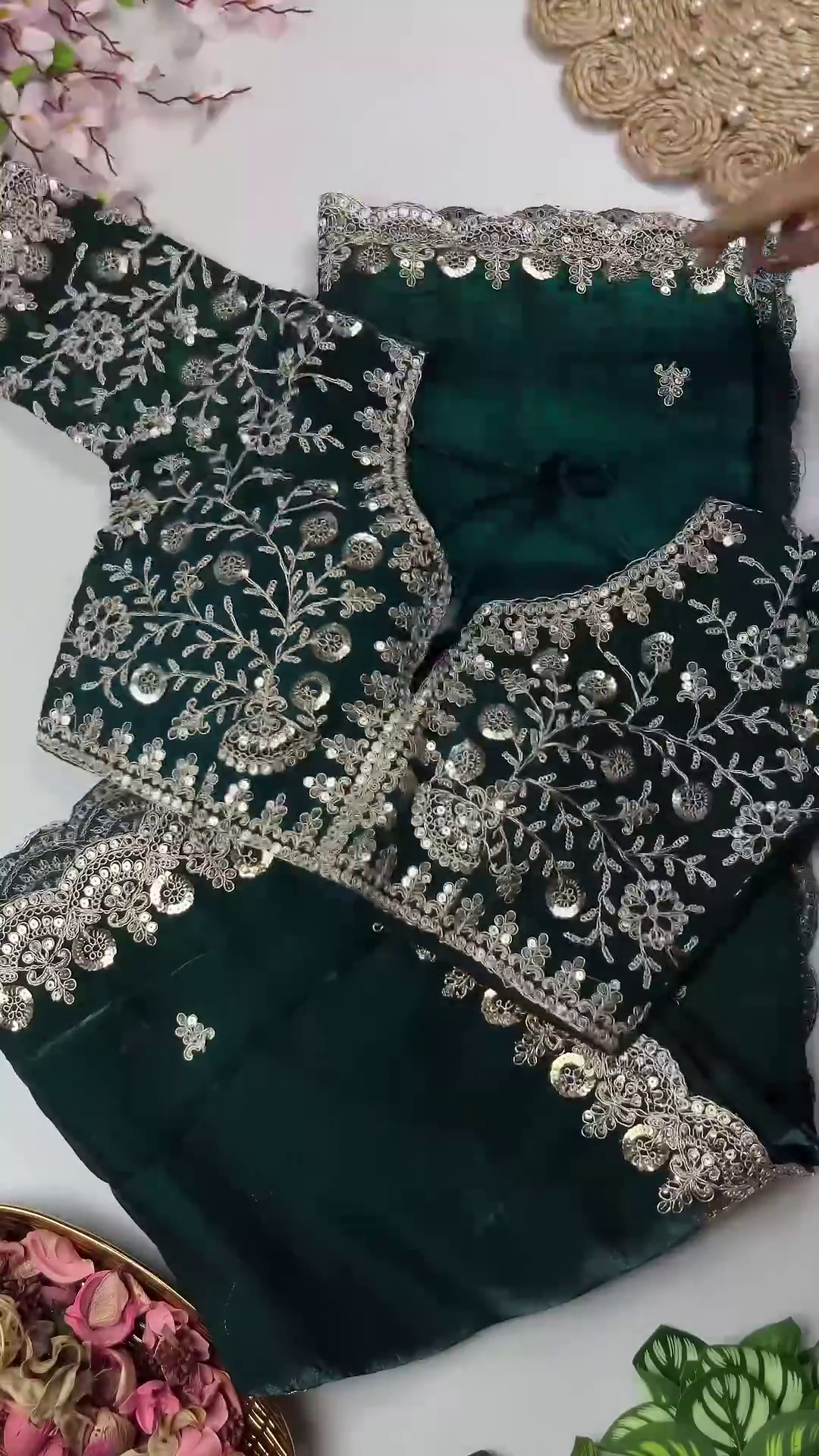Jewel-Toned Silk Heritage Blouse and Scalloped Saree Set