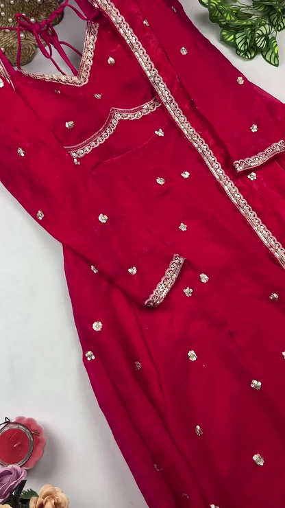 Jewel-Toned Shimmer Silk Anarkali with Multi-Tie Lattice Back
