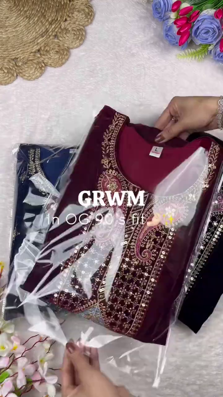 90's Inspired Heritage Velvet Tunic with Ornate Zari and Sequin Bodice