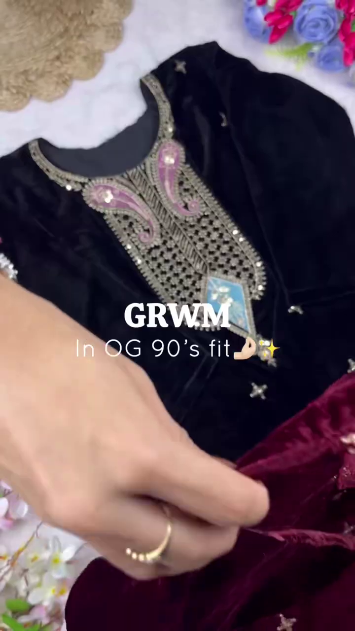 90's Inspired Heritage Velvet Tunic with Ornate Zari and Sequin Bodice