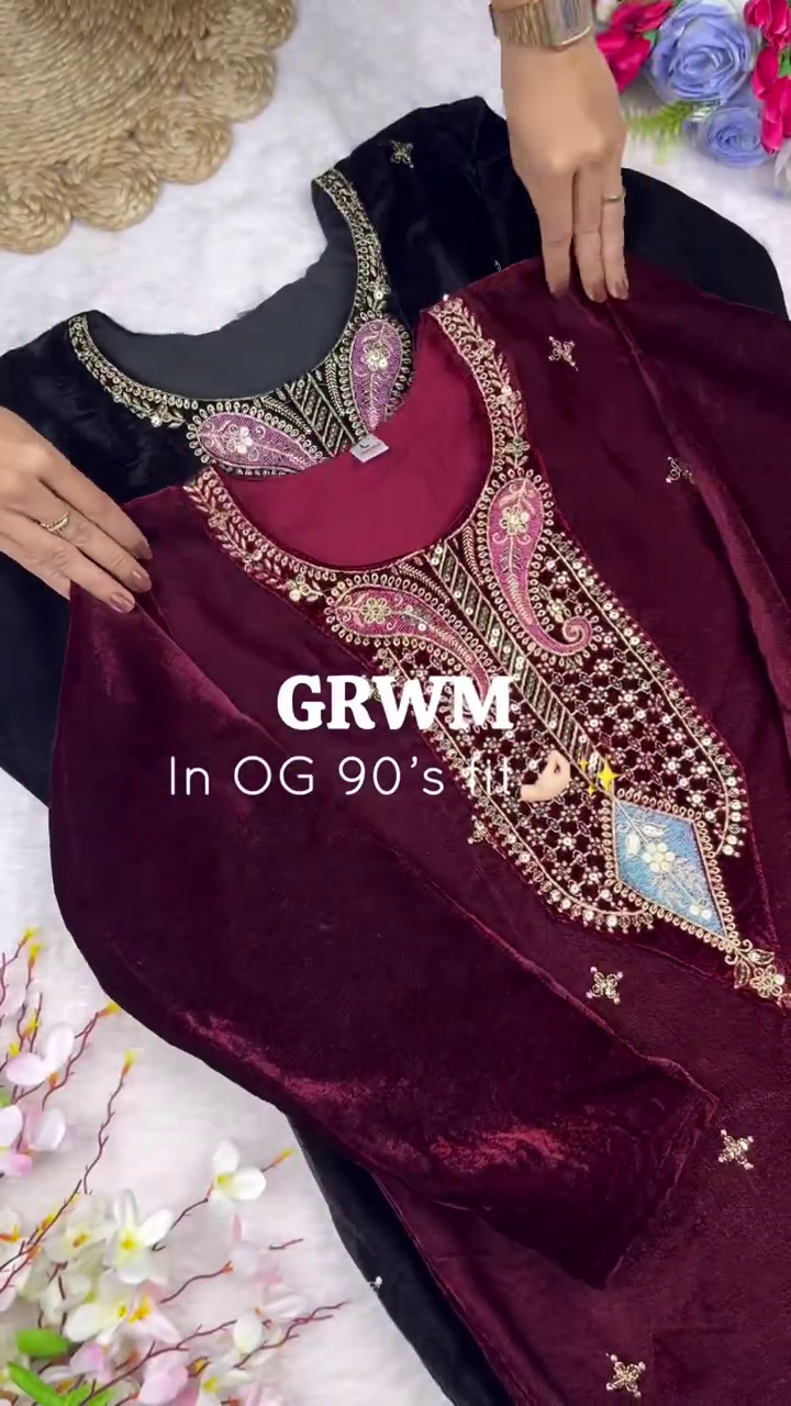 90's Inspired Heritage Velvet Tunic with Ornate Zari and Sequin Bodice