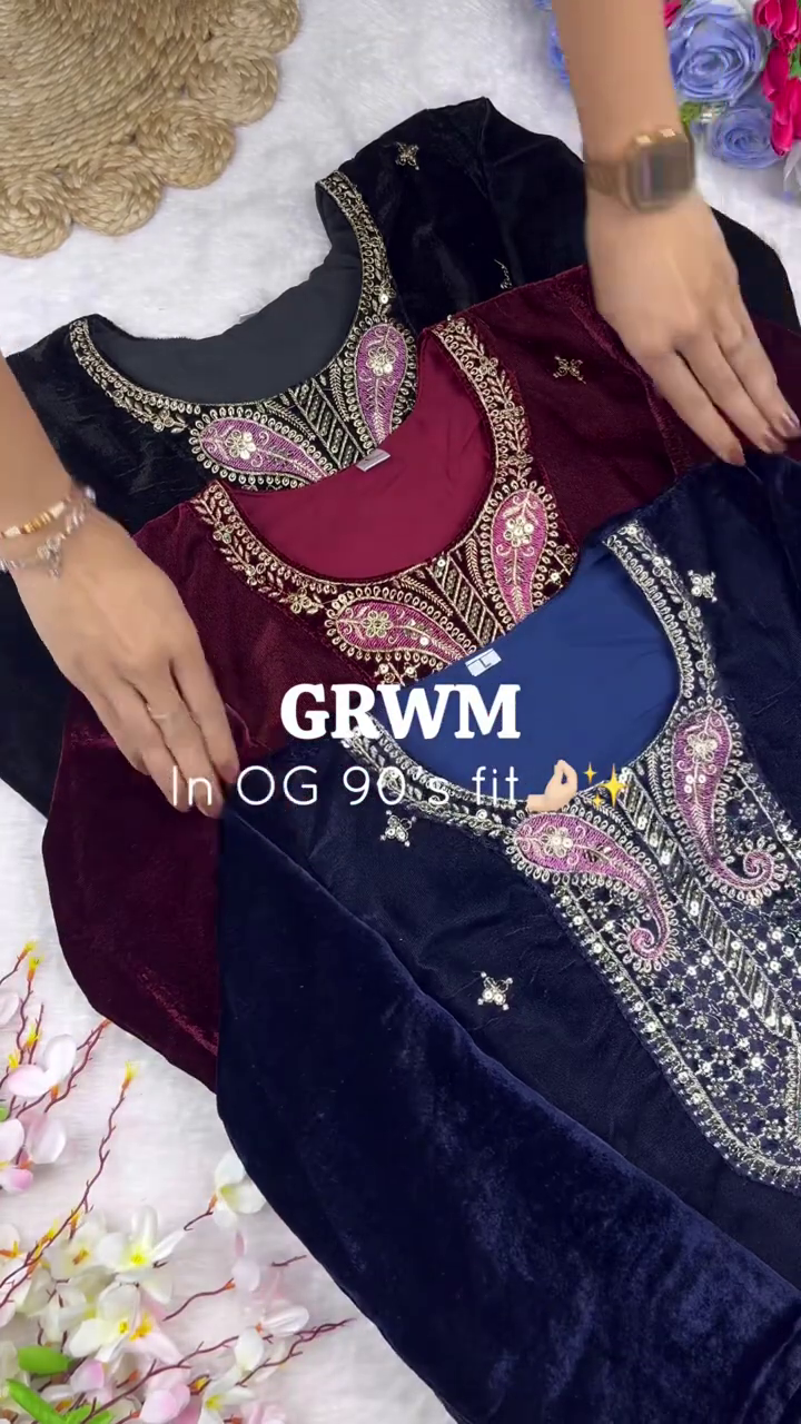 90's Inspired Heritage Velvet Tunic with Ornate Zari and Sequin Bodice