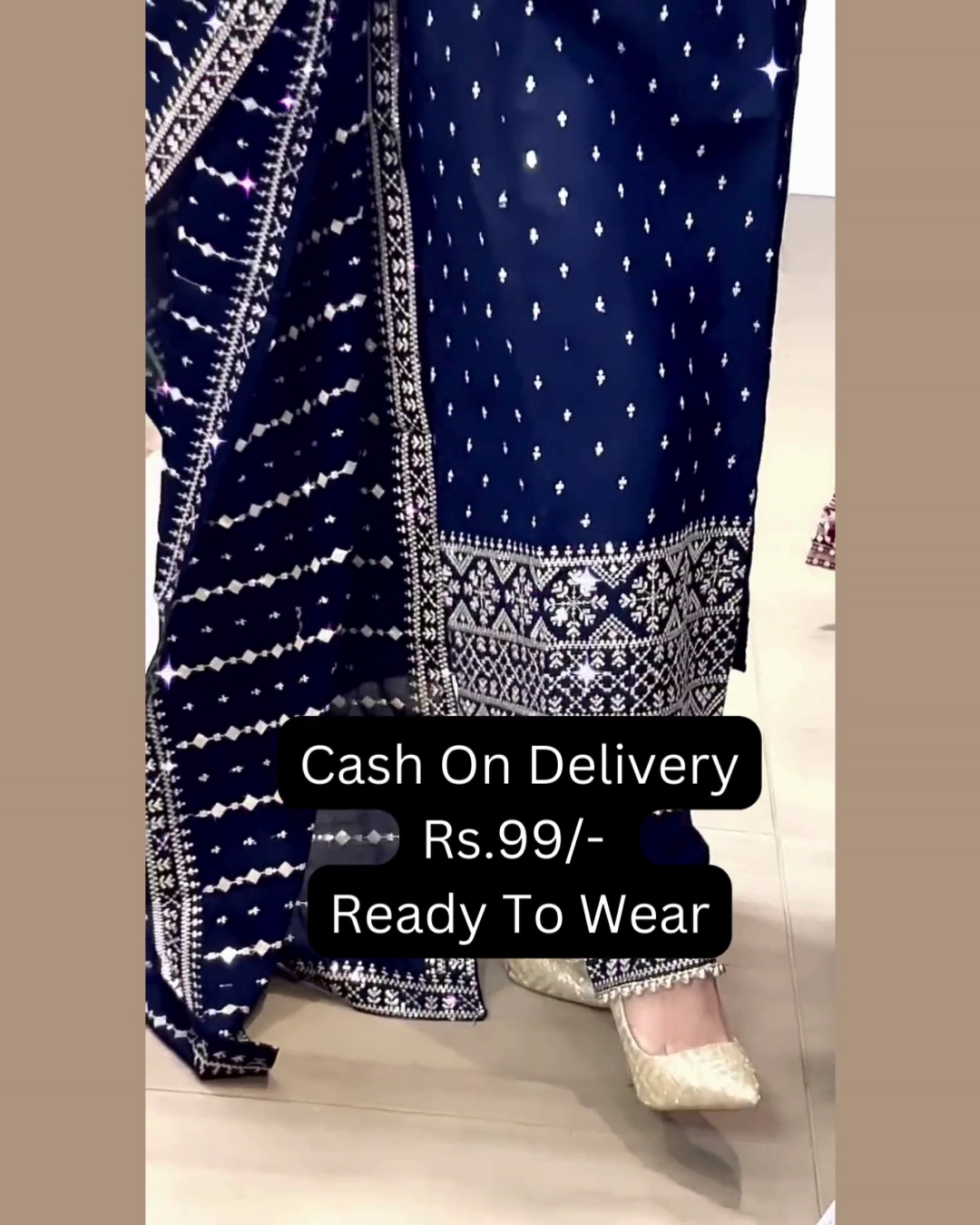Midnight Blue Silk Suit with Geometric Silver Artistry