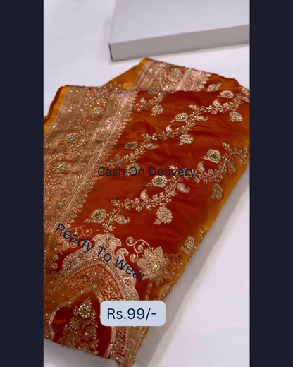 Heritage Gold Zari Saree in Burnished Orange