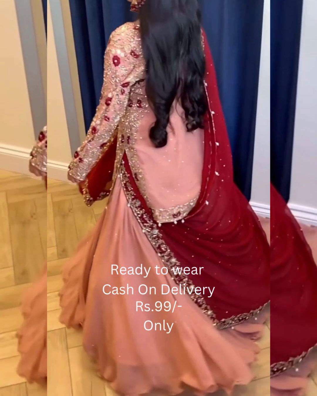 Rose Blush Bridal Sharara with Crimson Contrast