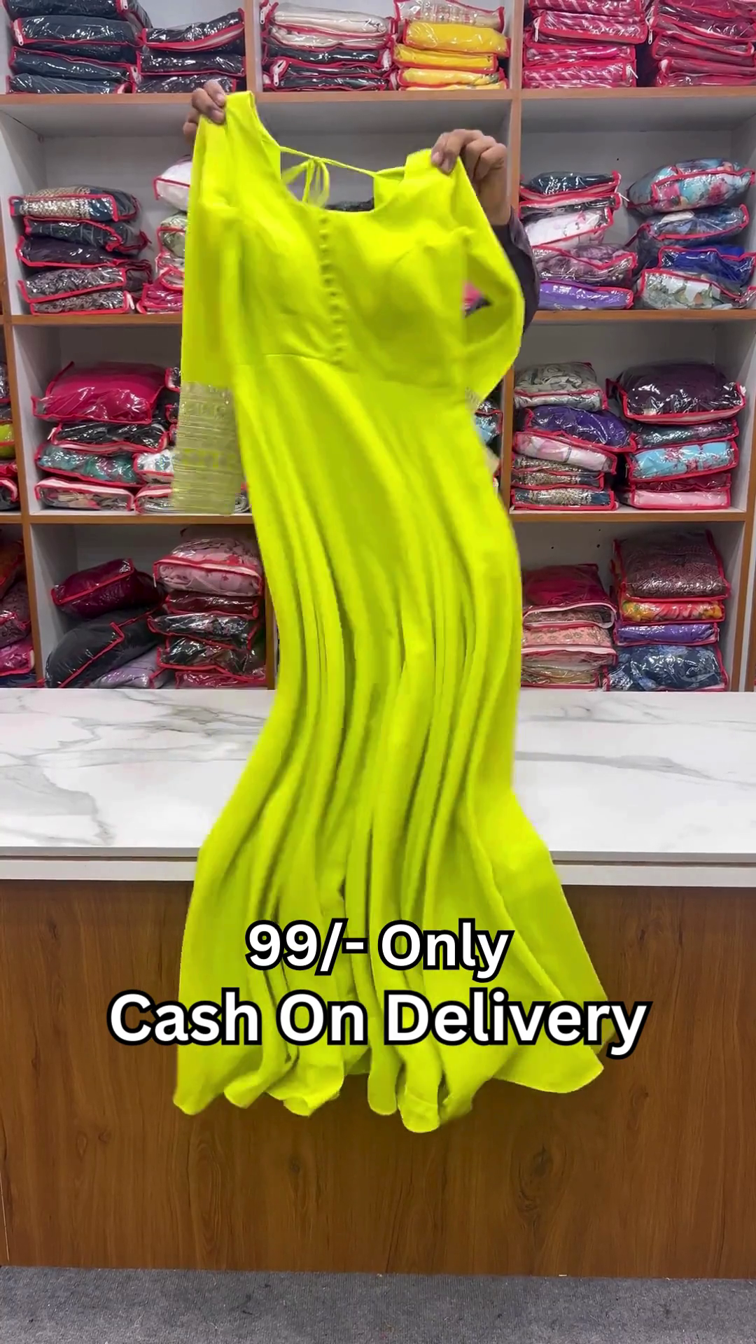 Neon Citron Floor-Length Anarkali Gown