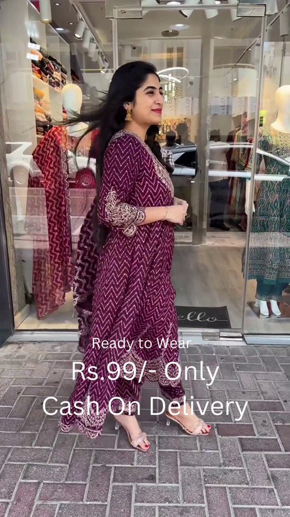 Grandeur Maroon Anarkali Suit Set